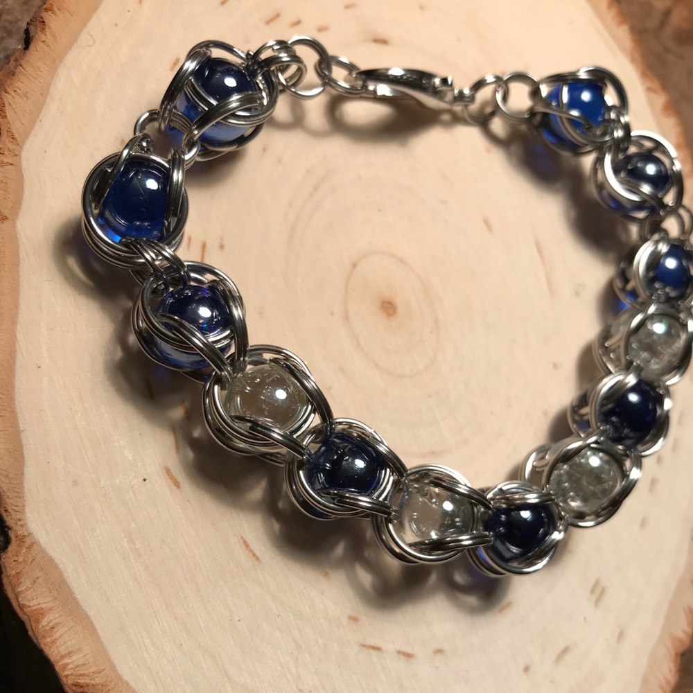 Heart shaped bracelet HANDMADE blue clear silver - Picture 7 of 8